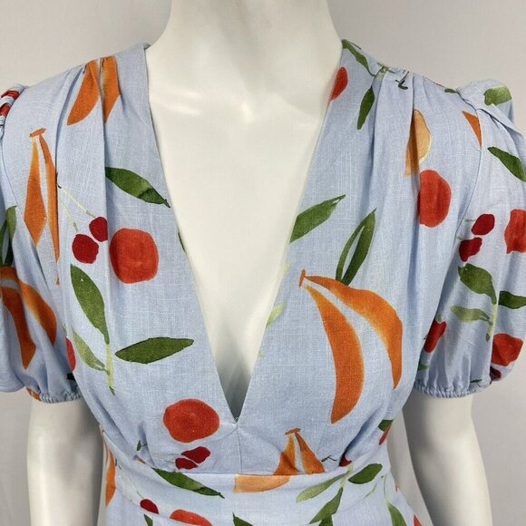 Finders Keepers Calypso Linen Blend Fruit Print Mini Dress Size 4 Resort Party - Picture 3 of 16
